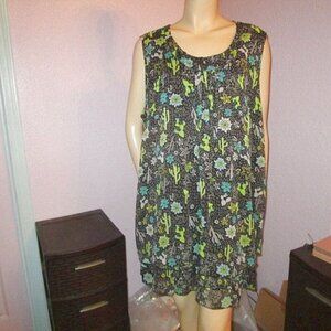 Canda Tiered Pintuck Dress Size 3X Sleeveless Southwestern Cactus Cottage Floral